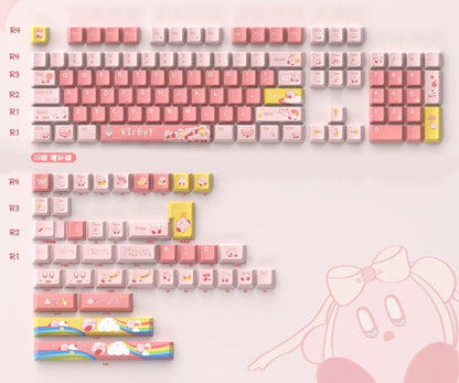 Kirby theme, PBT material, sublimation, Game anime Personalized keycap set, original factory height mechanical keyboard decorative keycap set，anime keycap set suitable for 61/64/68/75/84/87/104 Key Mechanical Keyboard