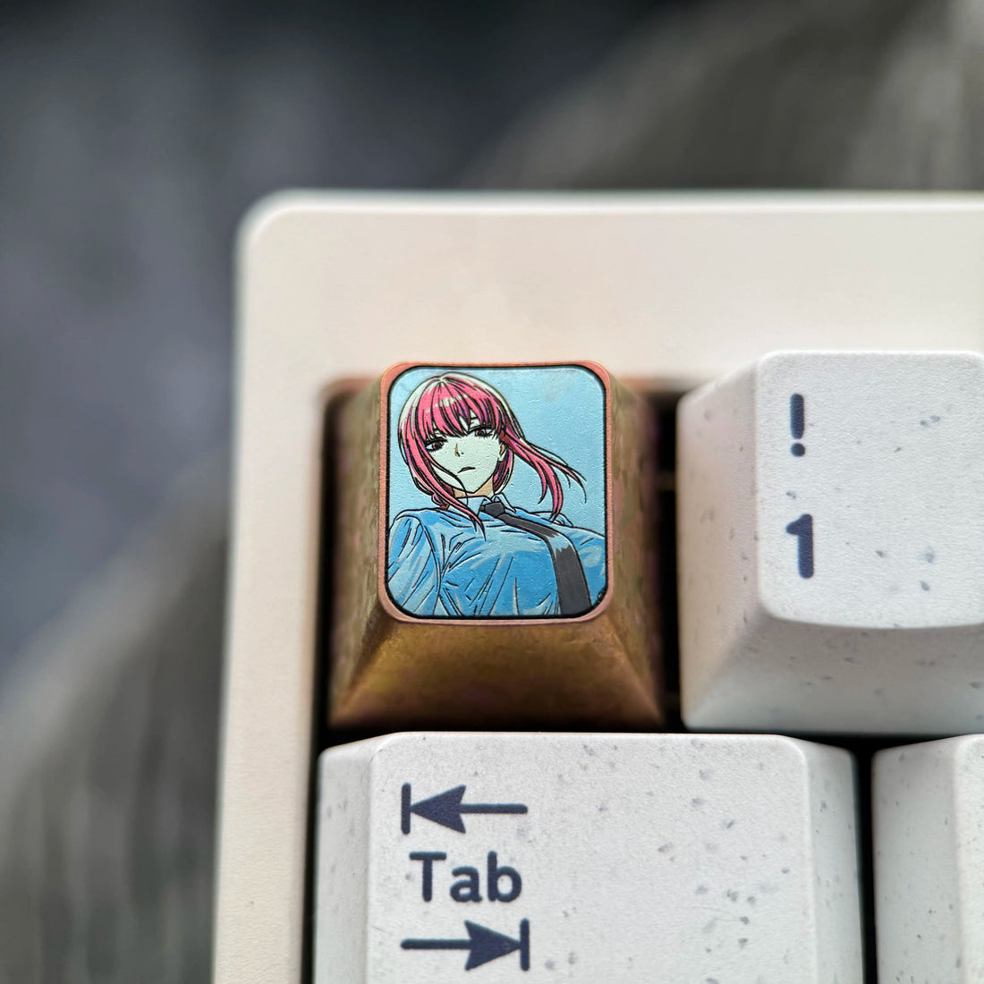 Chainsaw Man, Makima， Two styles/1 U titanium alloy metal personalized keycaps, anime oil painting cultural creative keycaps, mechanical keyboard artistic decorative keycaps