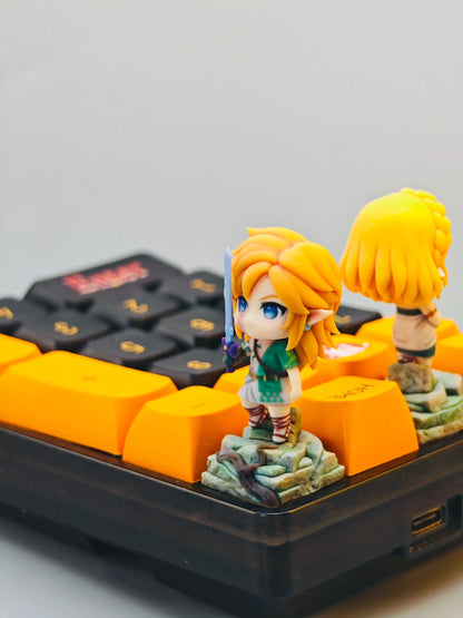 Legend of Zelda，Link/Princess Zelda， Multi colored resin printing and coloring, three-dimensional modeling, anime, gaming, cultural creativity, personalized keycaps, mechanical keyboard decoration keycaps
