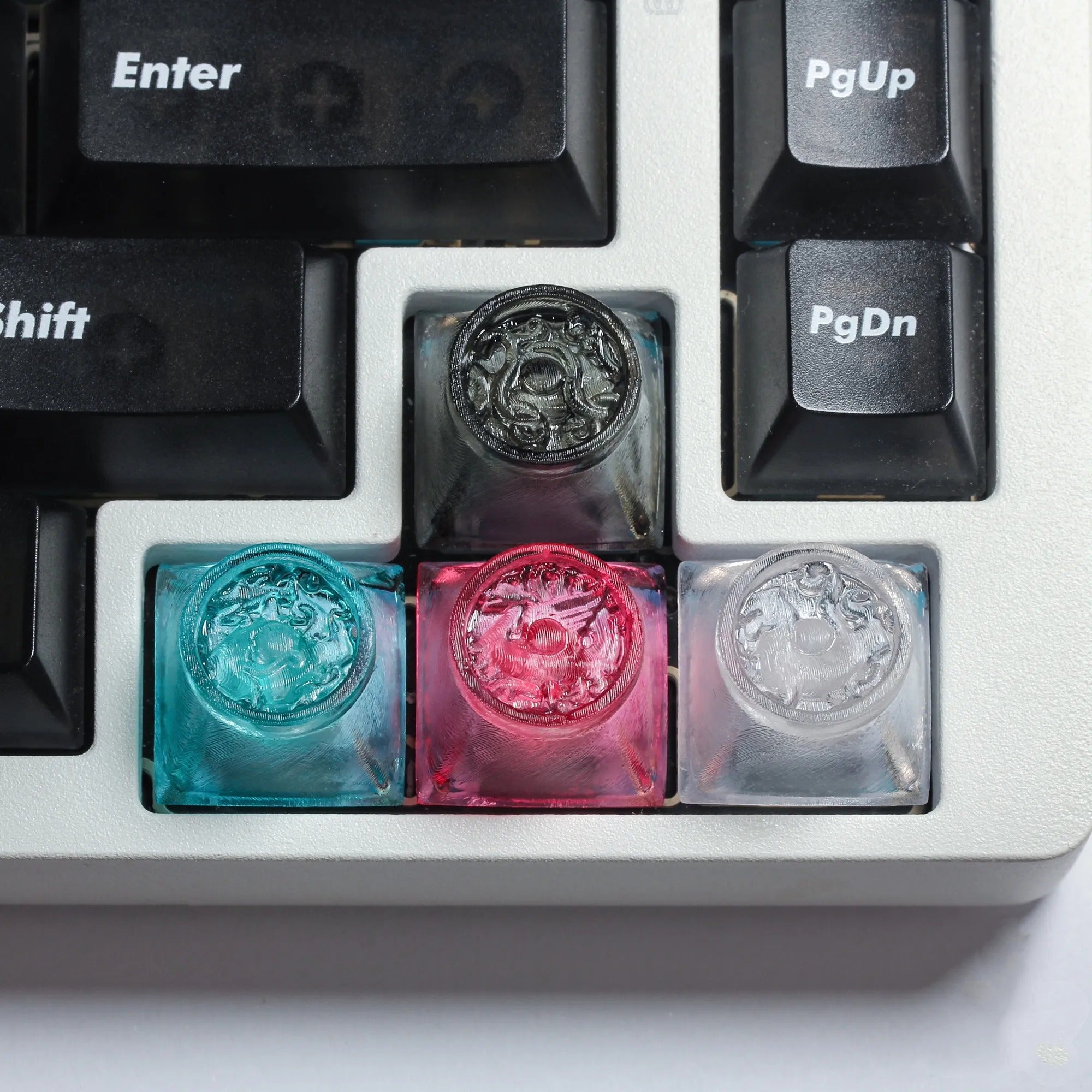 Four ancient Chinese mythical beasts, transparent resin printing material, mythological themed personalized keycaps