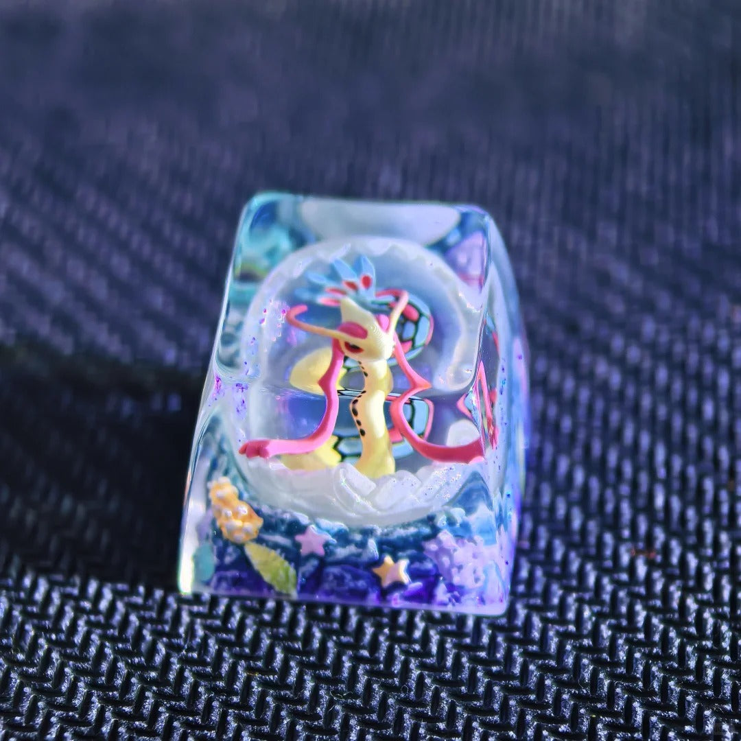 Pok é  mon, Milotic theme coating and sealing design, Crystal Resin Personalized Keycaps, Anime Game Culture Creative Resin Keycaps, Mechanical Keyboard Art Decorative Keycaps