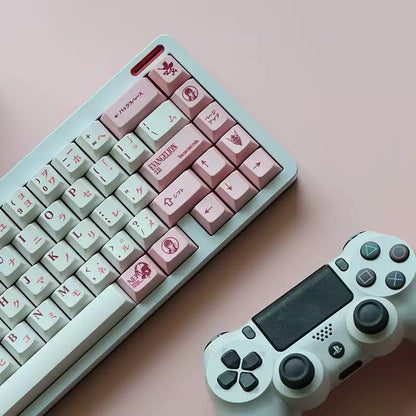 EVA series, EVA-08 pink PBT thermal sublimation complete set factory height， Mechanical keyboard decoration replaces keycaps, Compatible with 61/64/68/75/84/87/104 Key Mechanical Keyboard Keycap Set