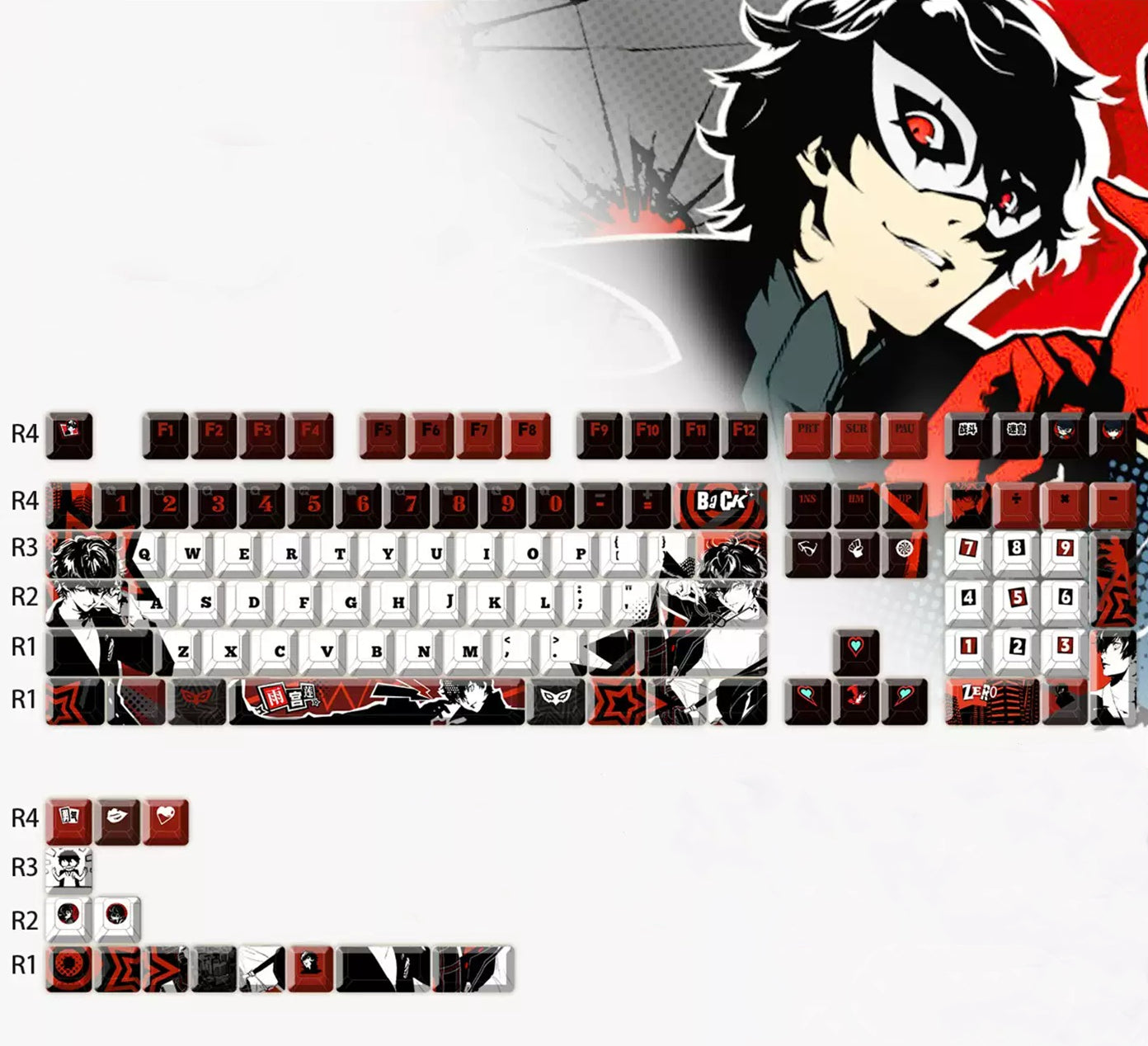 PERSONA5，Amamiya Ren theme, PBT material personalized keycap set, anime keycap culture peripheral mechanical keyboard decoration keycaps， Compatible with 61/64/68/75/84/87/104 key mechanical keyboard keycap set