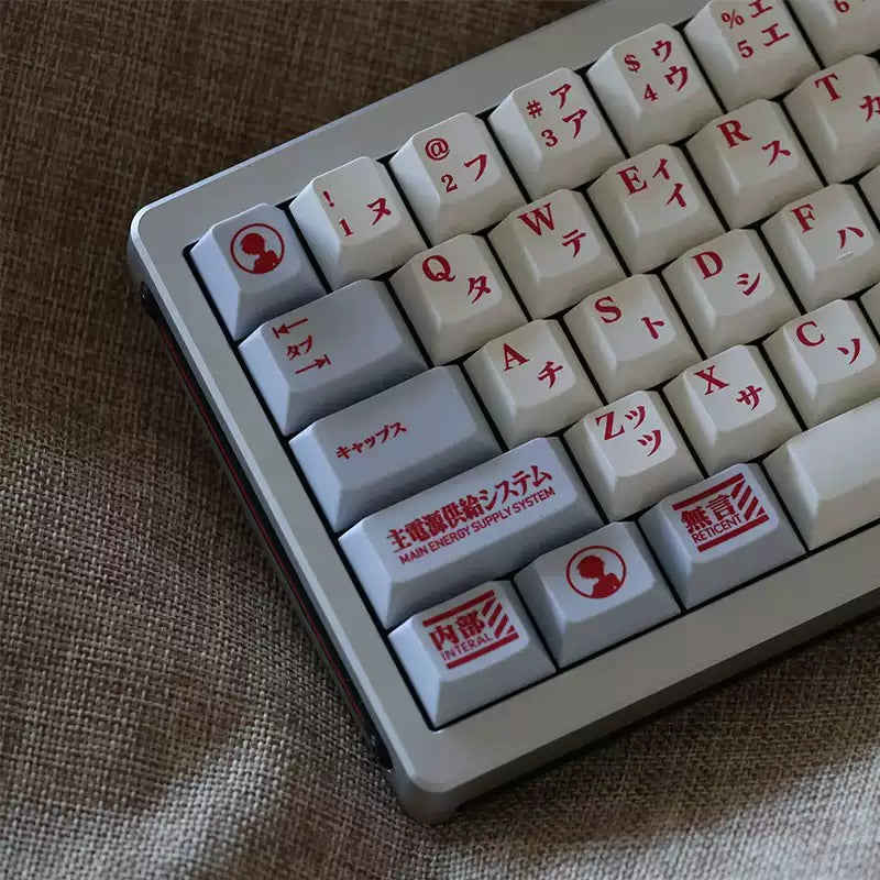 EVA，Ayanami Rei， Grey blue/red/white themed keycap set, mechanical keycap PBT material material personalized keycap set, Animated cartoon keycaps, compatible with 61/64/68/75/84/87/104 mechanical keyboard replacement keycap