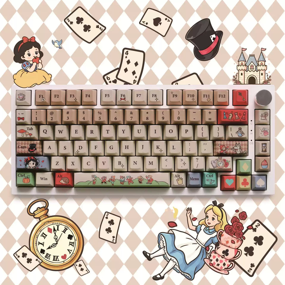 Kind end hausm ä rchen theme, PBT material, sublimation, fairy tale Anime games Personalized keycap set, original factory height mechanical keyboard decorative keycap set，anime keycap set suitable for 61/64/68/75/84/87/104 Key Mechanical Keyboard