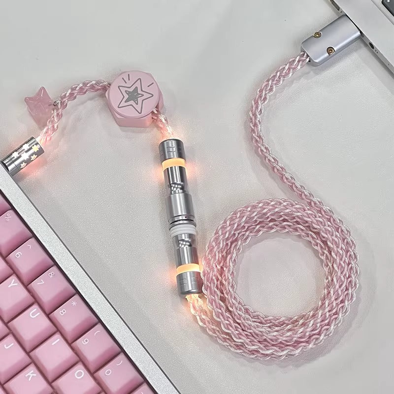 Single crystal copper aviation plug data cable pink cherry blossom light 8k return rate mechanical keyboard cable