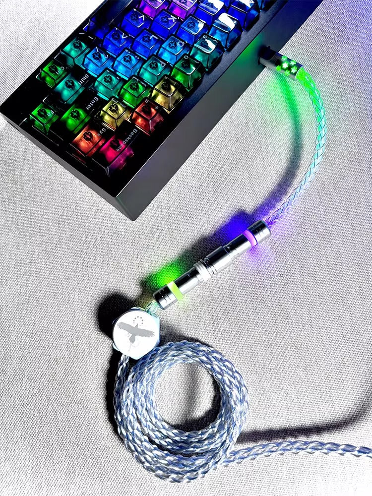 Bluebird themed single crystal copper aviation plug keyboard cable RGB Bluebird series magnetic nameplate