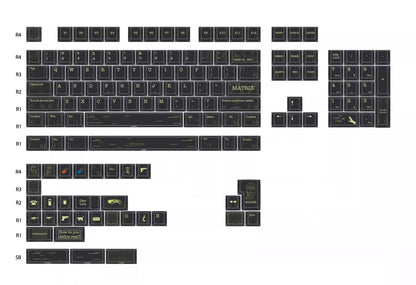 The Matrix Theme personalized keycap set, made of PBT material and featuring five sided heat sublimation technology keycaps with original factory height