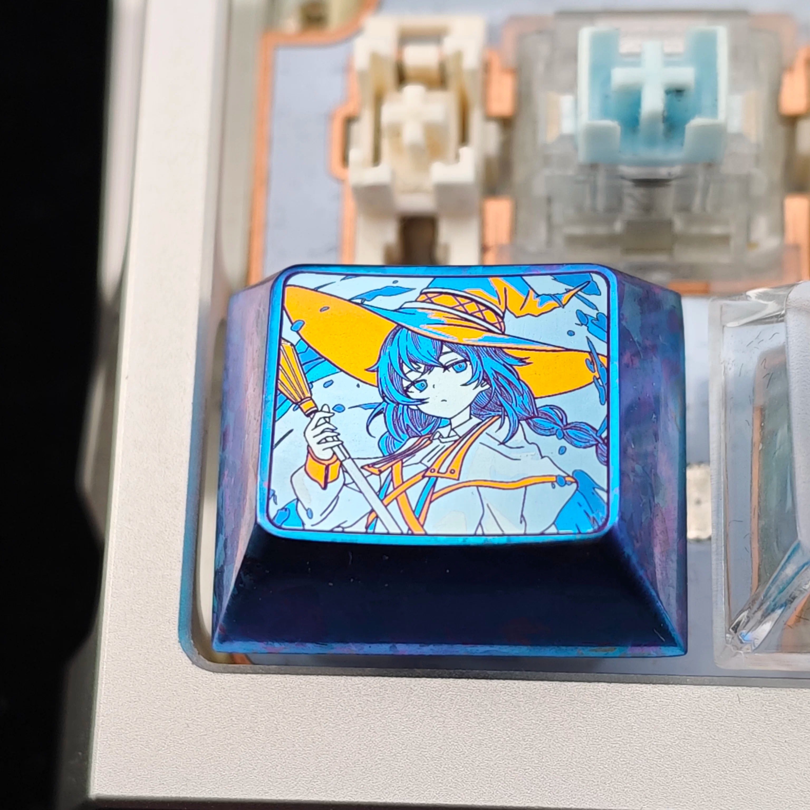 Mushoku Tensei: Jobless Reincarnation，Roxy Migurdia Greyrat ，1.25 U titanium alloy personalized keycaps, mechanical keyboard metal decorative keycaps, anime and game culture peripheral keycaps