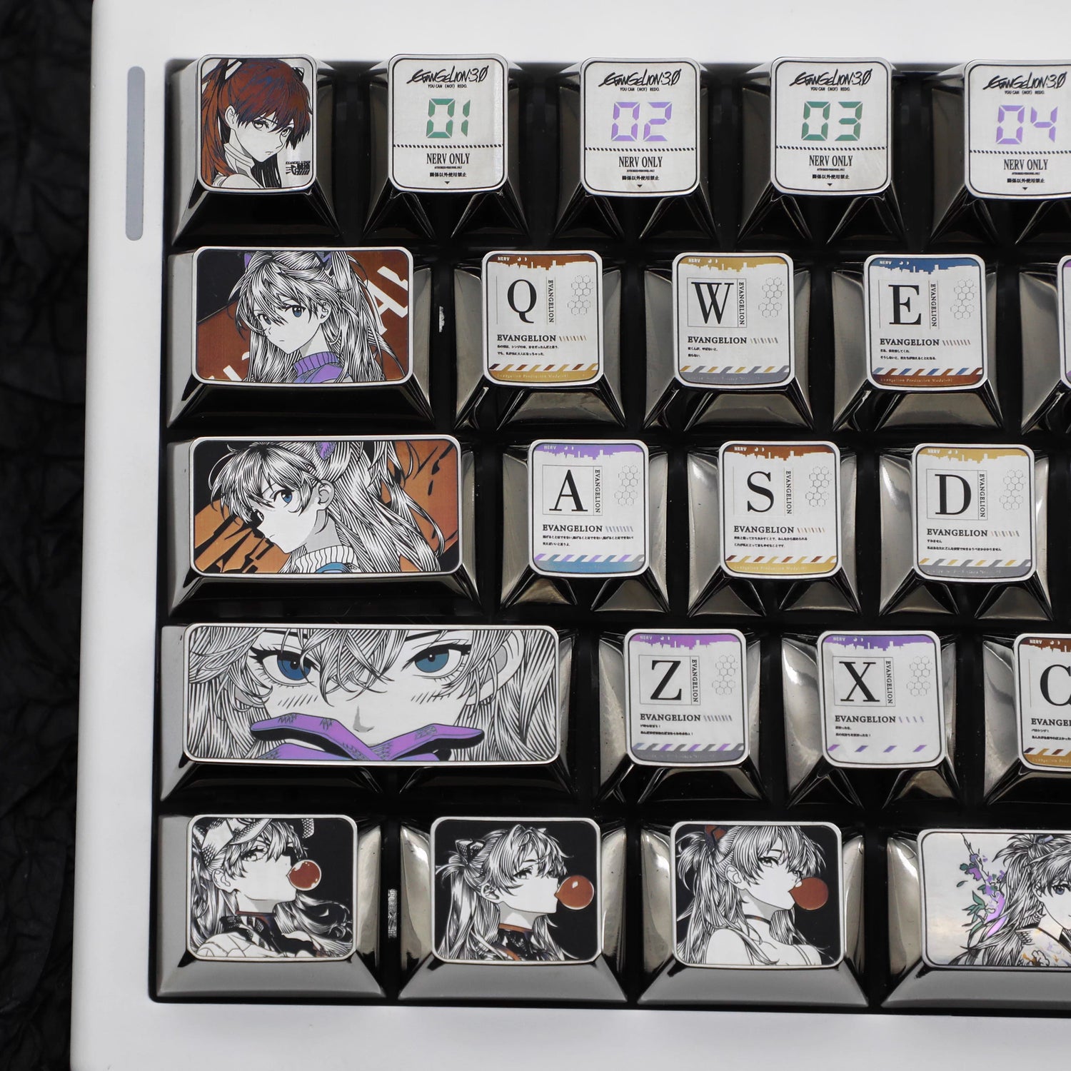 EVA series, Asuka titanium alloy finely carved personalized keycaps, 61 key positions compatible with wooting60 mechanical keyboard decorative keycaps