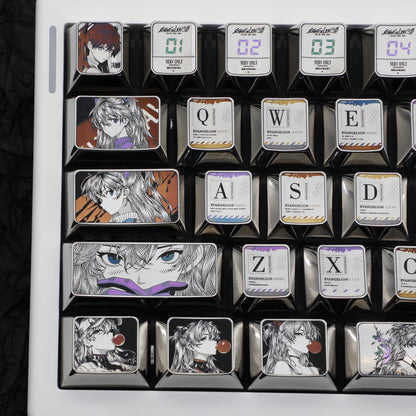 EVA series, Asuka titanium alloy finely carved personalized keycaps, 61 key positions compatible with wooting60 mechanical keyboard decorative keycaps
