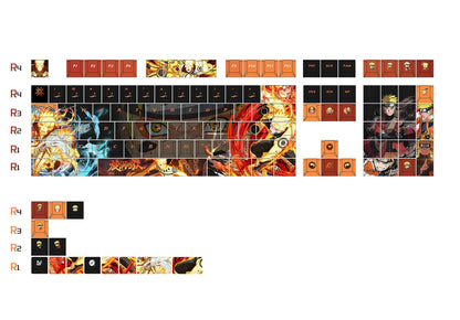 Naruto, Naruto Uzumaki PBT material personalized keycap set, anime keycap culture peripheral mechanical keyboard decoration keycaps， Compatible with 61/64/68/75/84/87/104 key mechanical keyboard keycap set