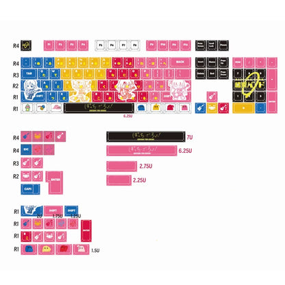 Bocchi The Rock! ， Kessoku Banndo cartoon characters PBT material personalized keycap set, anime keycap culture peripheral mechanical keyboard decoration keycaps， Compatible with 61/64/68/75/84/87/104 key mechanical keyboard keycap set
