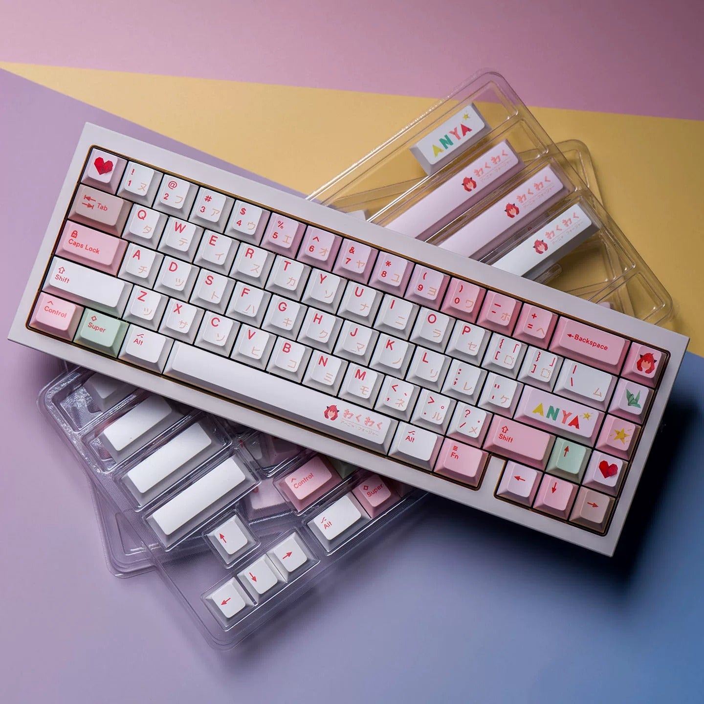SPY×FAMILY，Anya themed keycap set, mechanical keycap PBT material material personalized keycap set, Animated cartoon keycaps, compatible with 61/64/68/75/84/87/104 mechanical keyboard replacement keycap