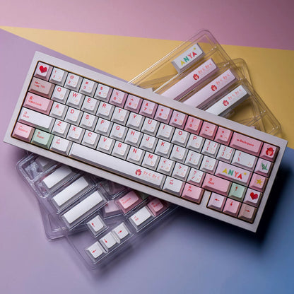 SPY×FAMILY，Anya themed keycap set, mechanical keycap PBT material material personalized keycap set, Animated cartoon keycaps, compatible with 61/64/68/75/84/87/104 mechanical keyboard replacement keycap