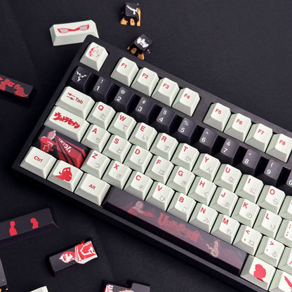 UltraSeven theme, PBT material, sublimation， Anime games Personalized keycap set, original factory height mechanical keyboard decorative keycap set，anime keycap set suitable for 61/64/68/75/84/87/104 Key Mechanical Keyboard