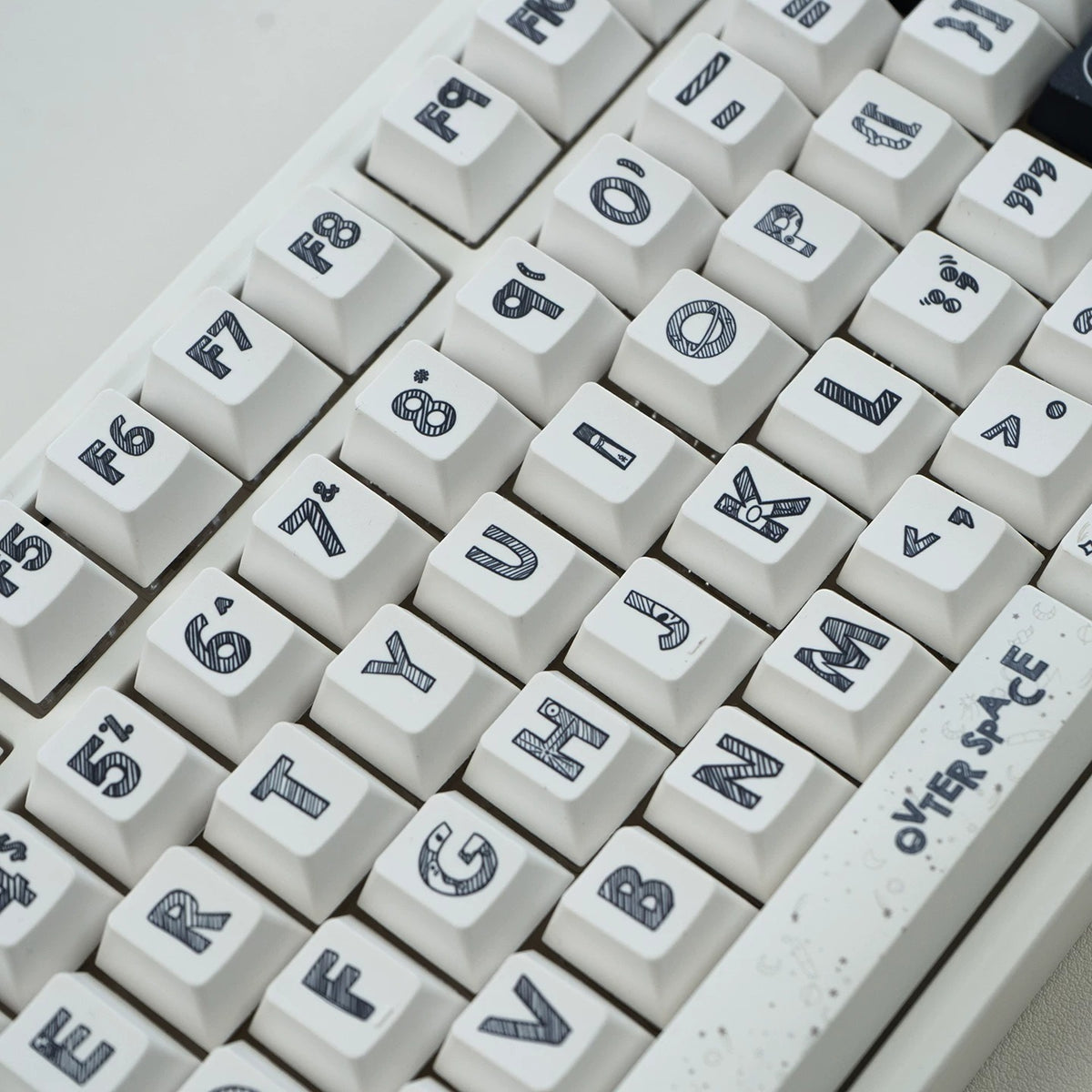 White astronaut theme, space UFO creative design big characters PBT material personalized keycap set, creative decorative keycap set, compatible with 61/64/68/75/84/87/104 mechanical keyboard replacement keycap