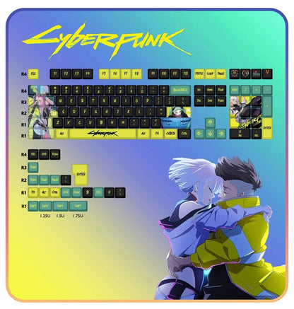 Cyberpunk: Edgerunners, PBT material personalized keycaps, mechanical keyboard replacement keycap set, anime and game cultural and creative keycaps set, Compatible with 61/64/68/75/84/87/104 Key Mechanical Keyboard Keycap Set