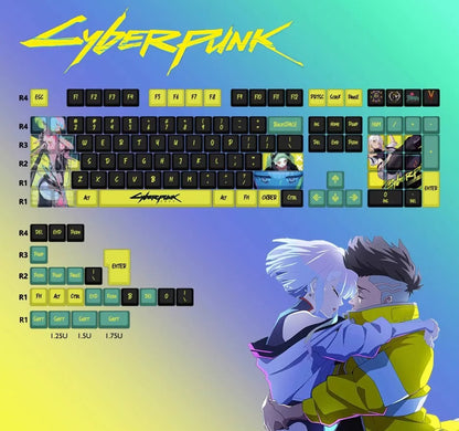 Cyberpunk: Edgerunners, PBT material personalized keycaps, mechanical keyboard replacement keycap set, anime and game cultural and creative keycaps set, Compatible with 61/64/68/75/84/87/104 Key Mechanical Keyboard Keycap Set
