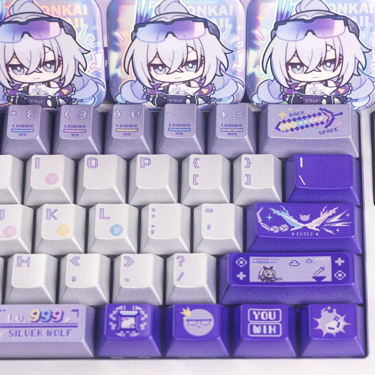 Honkai: Star Rail, Silver Wolf Theme PBT material personalized key cap set, animation game culture creative decoration key cap set, compatible with 61/64/68/75/84/87/104 key mechanical keyboard