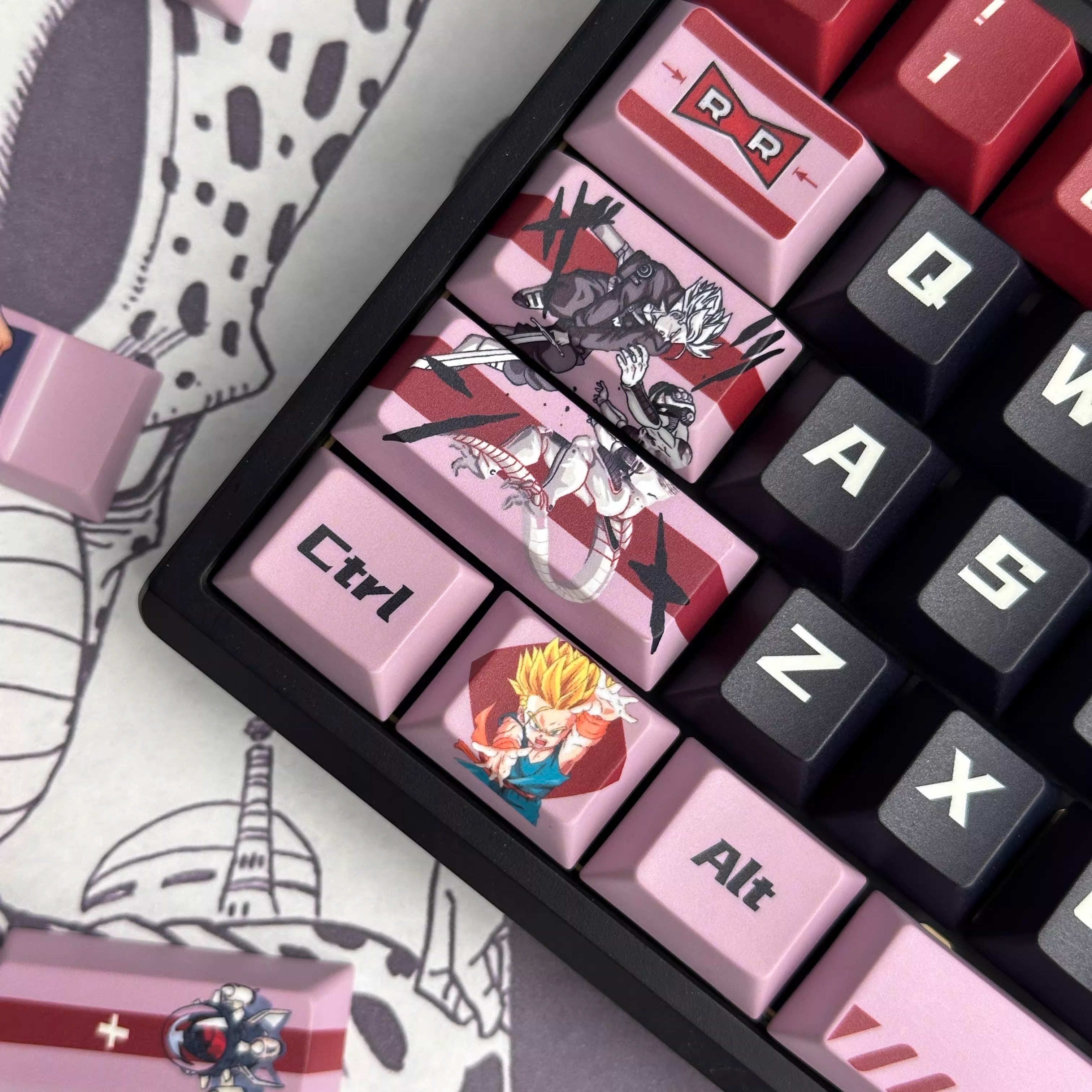 Dragon Ball, Torankusu themed personalized keycap set, Saiyan decorative keycaps, PBT material suitable for 61/64/68/75/84/87/104 key mechanical keyboards