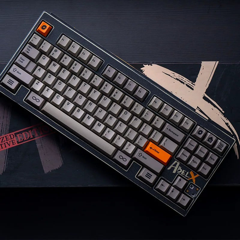 Orange warning theme design, original factory height keycap PBT mechanical decoration personalized keycap set, replaceable keyboard keycaps, compatible with 61/64/68/75/84/87/104 mechanical keyboard replacement keycap
