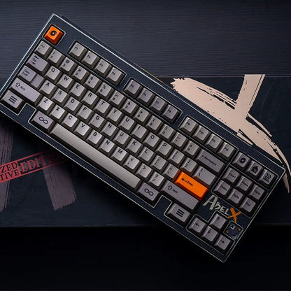 Orange warning theme design, original factory height keycap PBT mechanical decoration personalized keycap set, replaceable keyboard keycaps, compatible with 61/64/68/75/84/87/104 mechanical keyboard replacement keycap