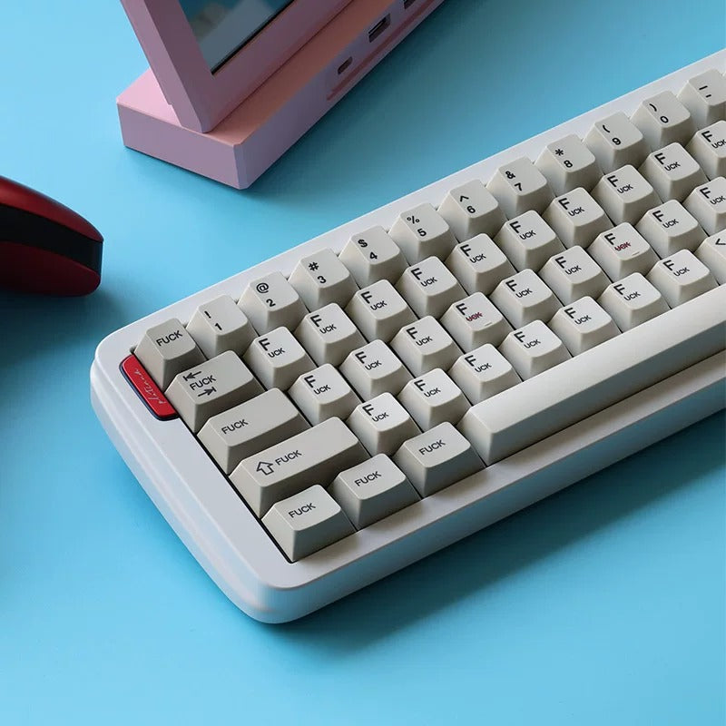 FXXK Theme Design Retro gray FK middle finger mechanical keyboard keycap PBT thermal sublimation complete set factory height， Mechanical keyboard decoration replaces keycaps, Compatible with 61/64/68/75/84/87/104 Key Mechanical Keyboard Keycap Set