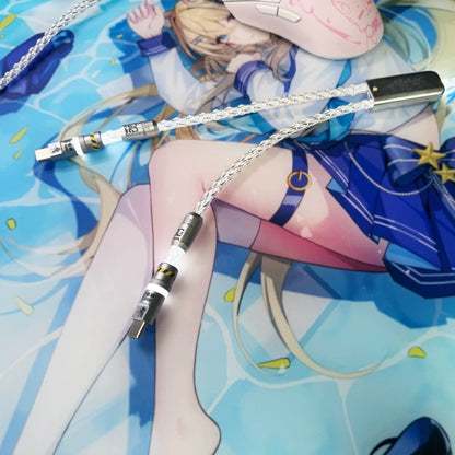 Customized manual data cable for mechanical keyboard with EVA theme design, dual type C aviation plug, dual 8K luminous data cables, magnetic axis mechanical keyboard