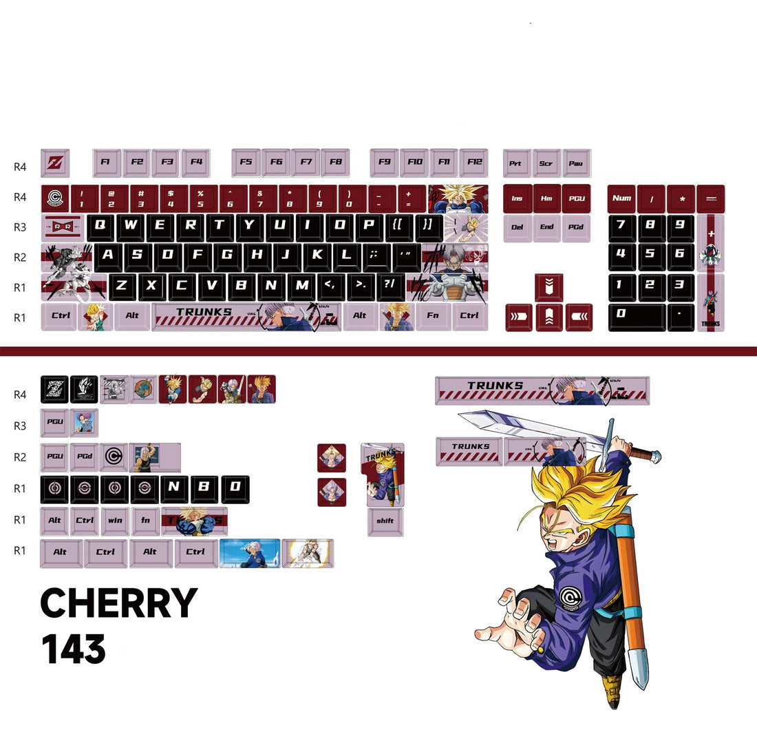 Dragon Ball, Torankusu themed personalized keycap set, Saiyan decorative keycaps, PBT material suitable for 61/64/68/75/84/87/104 key mechanical keyboards