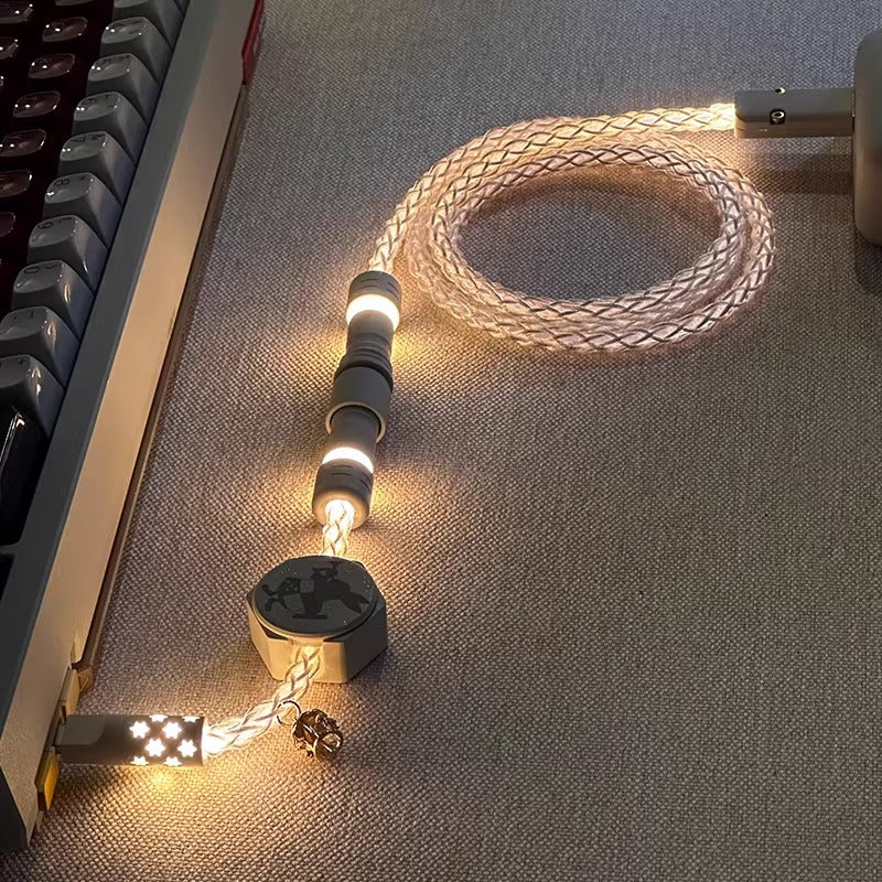 Customized single crystal copper handmade mechanical keyboard data cable, full body luminous star hollow plug, aviation plug, personalized luminous cable