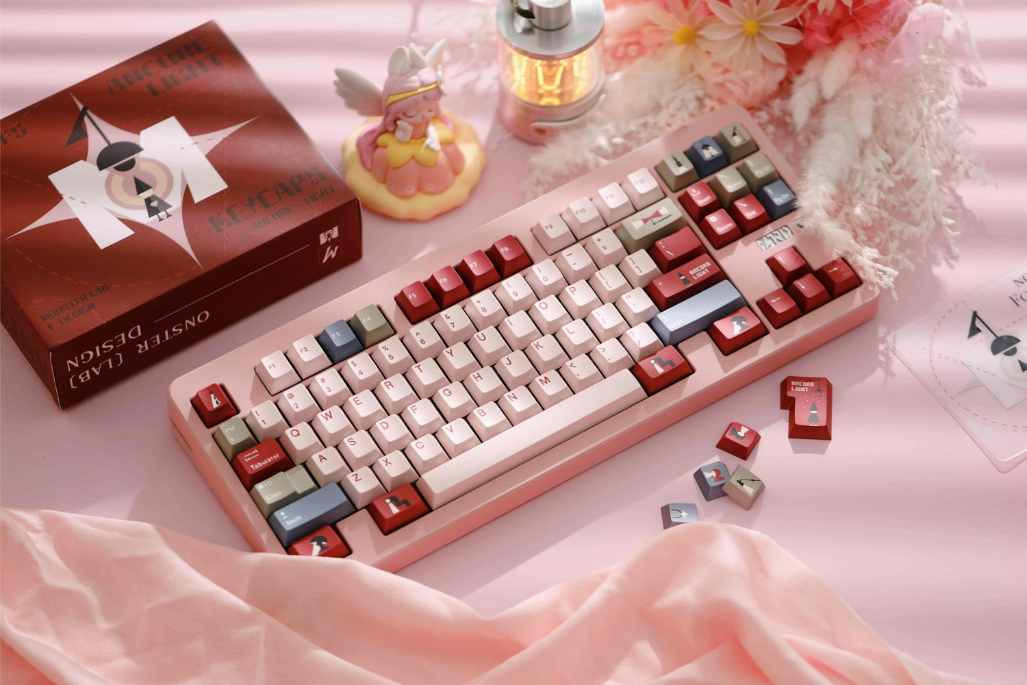 Monument Valley, ANCORE LIGHT themed personalized keycap set, soft gloss metallic pink factory high sublimation process keycaps, fully supplemented
