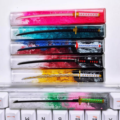 Demon Slayer: Kimetsu No Yaiba, Crystal resin samurai sword, 6.25U space bar personalized keycap, anime and game culture creative custom decorative keycap
