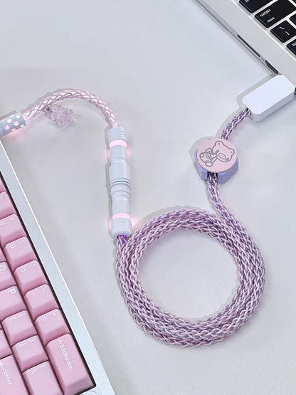 Pink purple single crystal copper, customized manual data cable for aviation plug mechanical keyboard, 8k return rate personalized keyboard cable