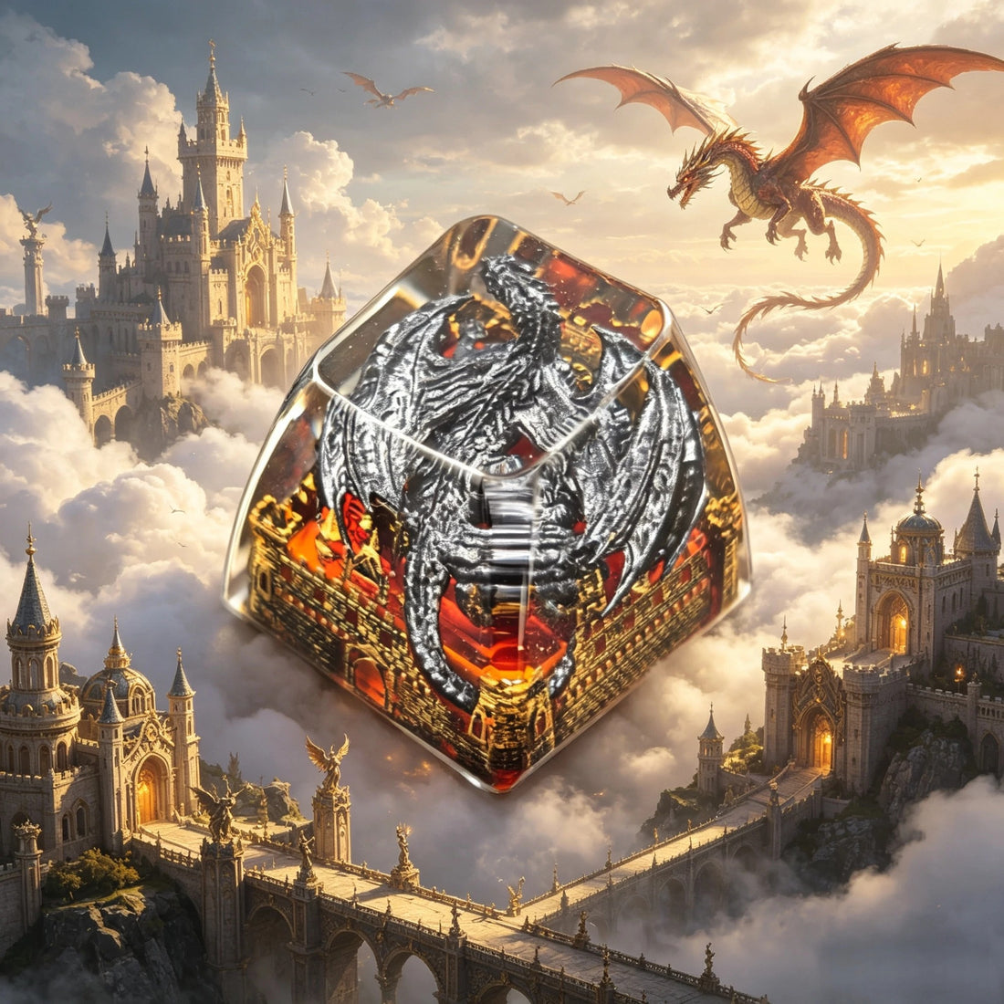 Game of Thrones, Dragon Castle Theme Design, 1 U crystal resin molding, mythological creative custom resin craftsman handmade decorative keycaps