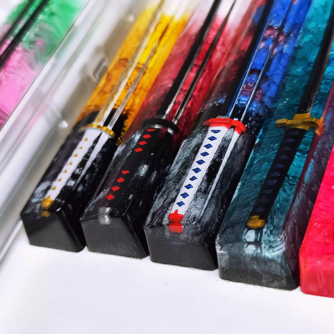 Demon Slayer: Kimetsu No Yaiba, Crystal resin samurai sword, 6.25U space bar personalized keycap, anime and game culture creative custom decorative keycap