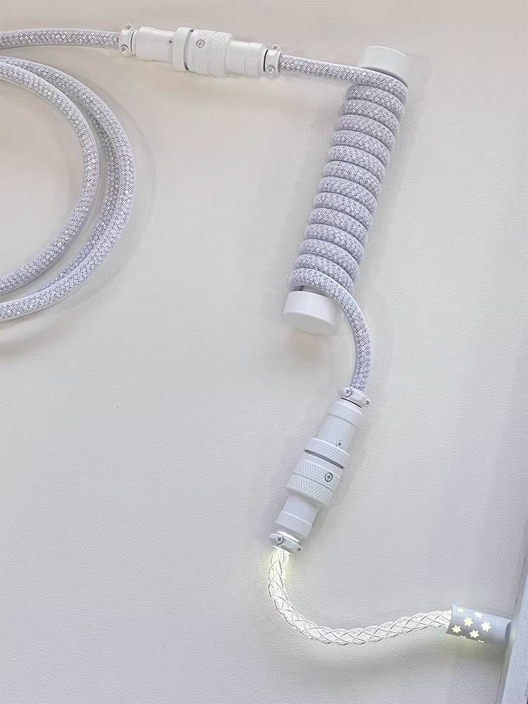 Baby Short 10cm Spiral Glowing Aviation Plug Sparkling Powder Sparkling Crystal Cable Three Section Two Section Dual Use Customized Keyboard Data Cable