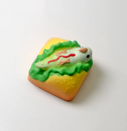 Agapornis， Hot dog parrot shaped, resin coated personalized keycaps, mechanical keyboard cartoon decorative keycaps