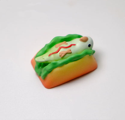 Agapornis， Hot dog parrot shaped, resin coated personalized keycaps, mechanical keyboard cartoon decorative keycaps