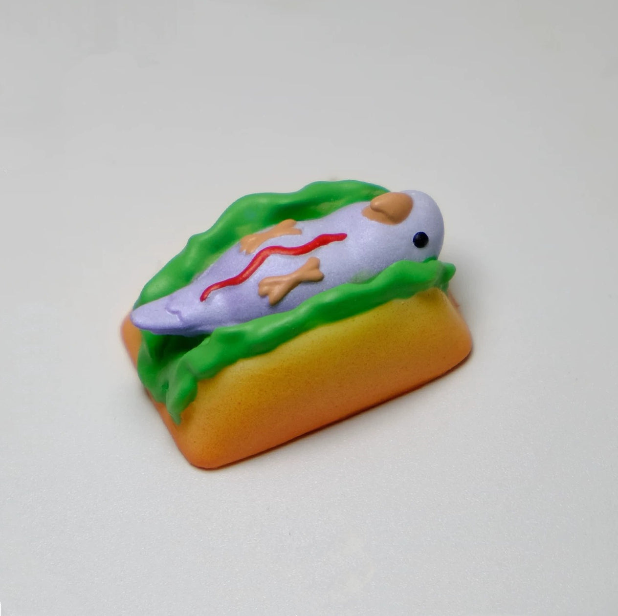Agapornis， Hot dog parrot shaped, resin coated personalized keycaps, mechanical keyboard cartoon decorative keycaps