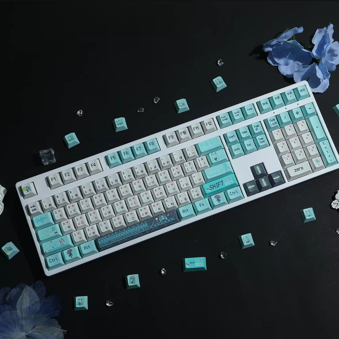 Hatsune Miku Theme PBT Material Hot Sublimation Process Personalized Keycap Set, Animation Music Theme Decoration Keycap Set
