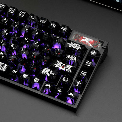 Dark Angel Theme Carbon Fiber Texture Original Factory Height Transparent PC Thermal Sublimation Process, Compatible with 61/64/68/75/84/87/104 Key Mechanical Keyboard Keycap Set