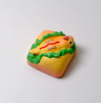 Agapornis， Hot dog parrot shaped, resin coated personalized keycaps, mechanical keyboard cartoon decorative keycaps