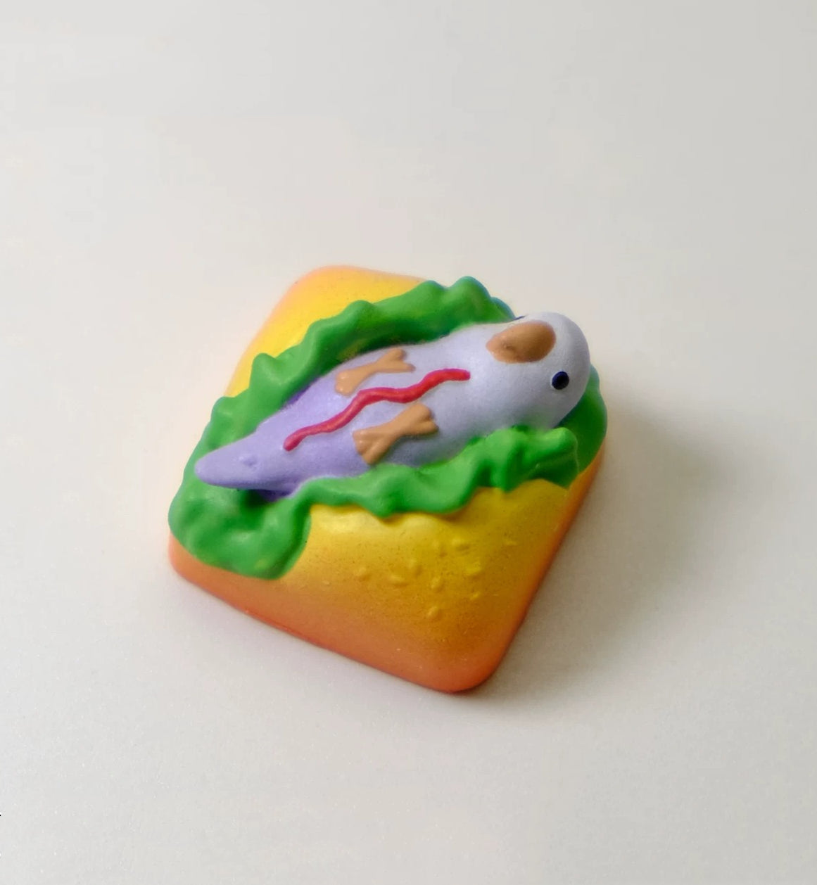 Agapornis， Hot dog parrot shaped, resin coated personalized keycaps, mechanical keyboard cartoon decorative keycaps