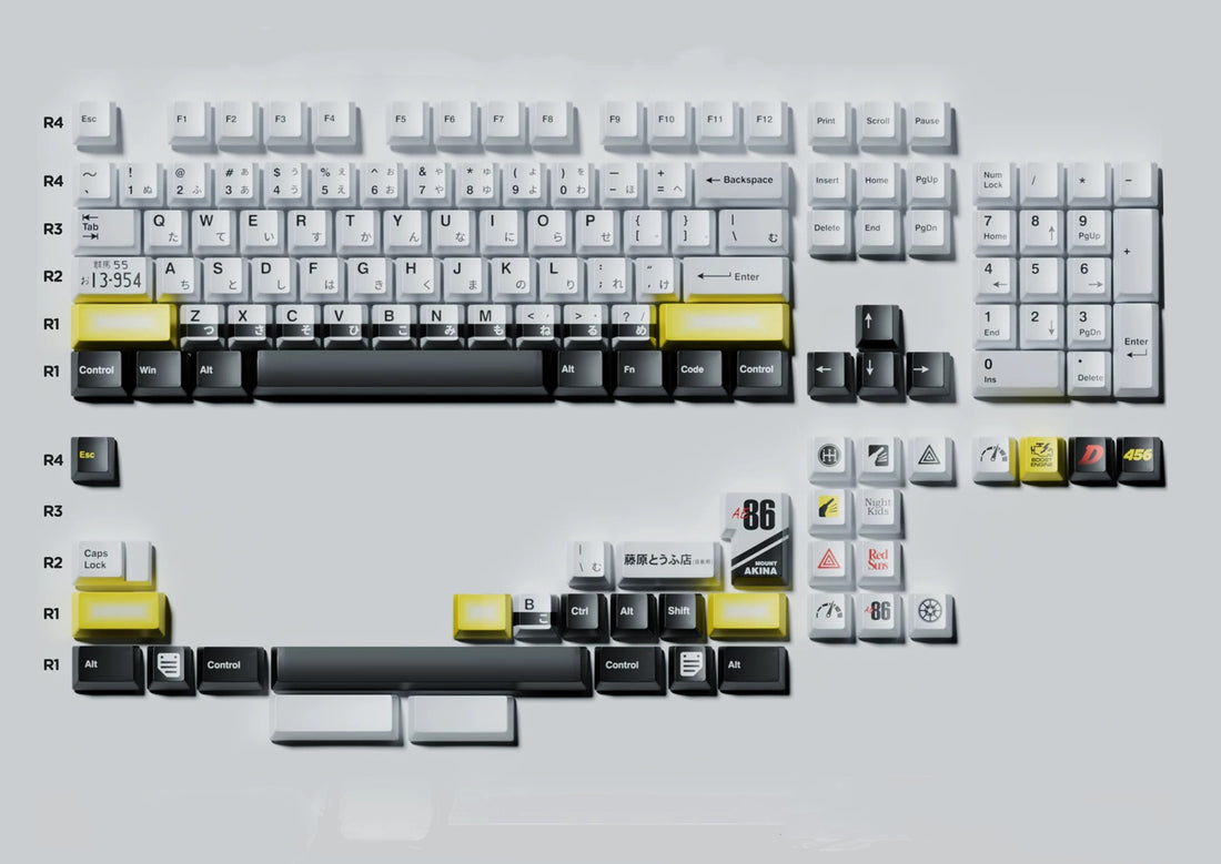 Initial D，AE86，PBT material personalized keycap set, anime keycap culture peripheral mechanical keyboard decoration keycaps， Compatible with 61/64/68/75/84/87/104 key mechanical keyboard keycap set
