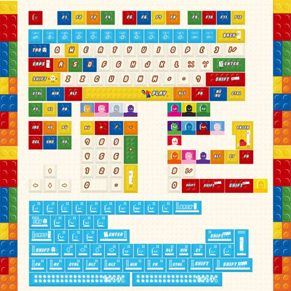 Colorful LEGO Theme Set keycaps， PBT+PC material personalized keycap set, anime and games cultural creative decoration keycap set, compatible with 61/64/68/75/84/87/104 mechanical keyboard