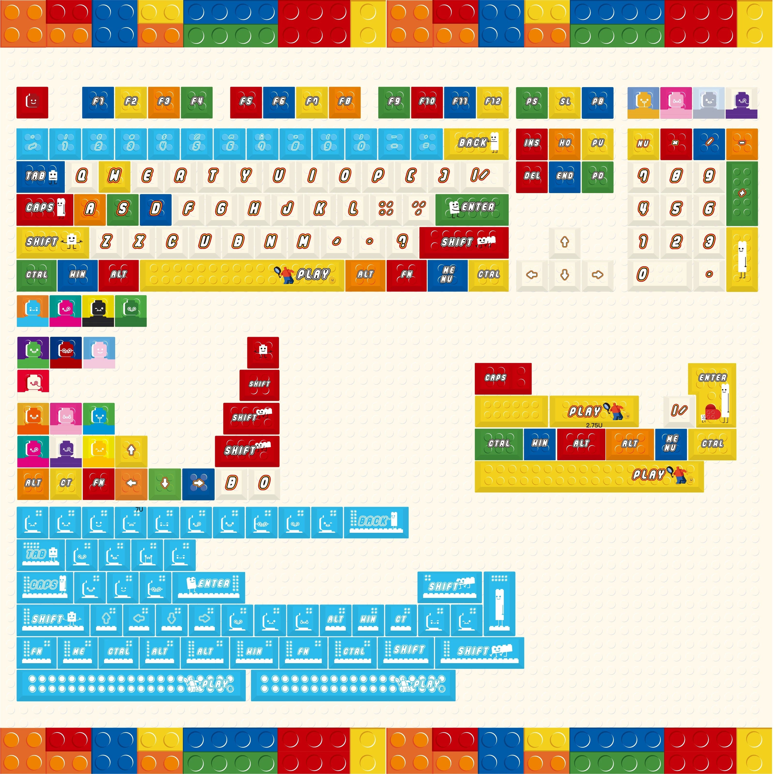 Colorful LEGO Theme Set keycaps， PBT+PC material personalized keycap set, anime and games cultural creative decoration keycap set, compatible with 61/64/68/75/84/87/104 mechanical keyboard