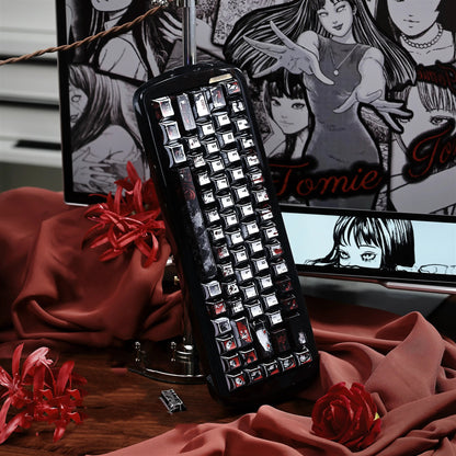 Tomie Kawakami theme, metallic paint texture PBT material anime and game cultural and creative keycaps set, Compatible with 61/64/68/75/84/87/104 Key Mechanical Keyboard Keycap Set