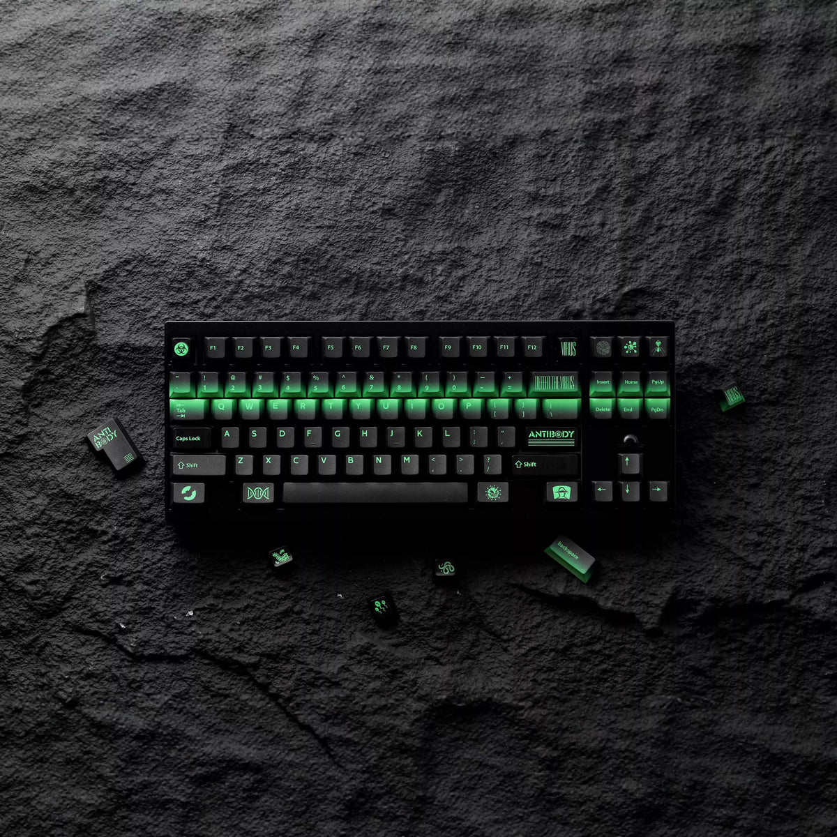 Original keycap design with a bacterial theme, PBT+PC material personalized keycaps, mechanical keyboard replacement keycap set, Daily creative keycap matching, compatible with 61/64/68/75/84/87/104 Key Mechanical Keyboard Keycap Set