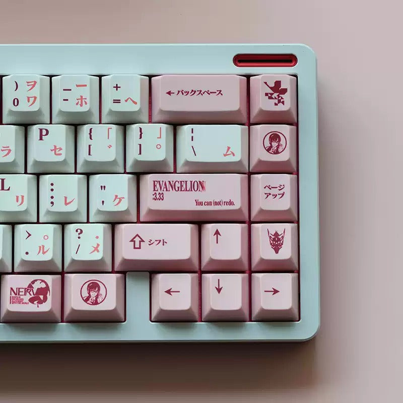 EVA series, EVA-08 pink PBT thermal sublimation complete set factory height， Mechanical keyboard decoration replaces keycaps, Compatible with 61/64/68/75/84/87/104 Key Mechanical Keyboard Keycap Set